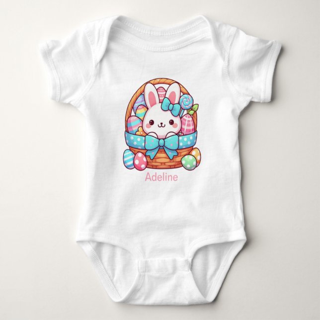 Cute, Easter bunny bakset personalised Baby Bodysuit (Front)