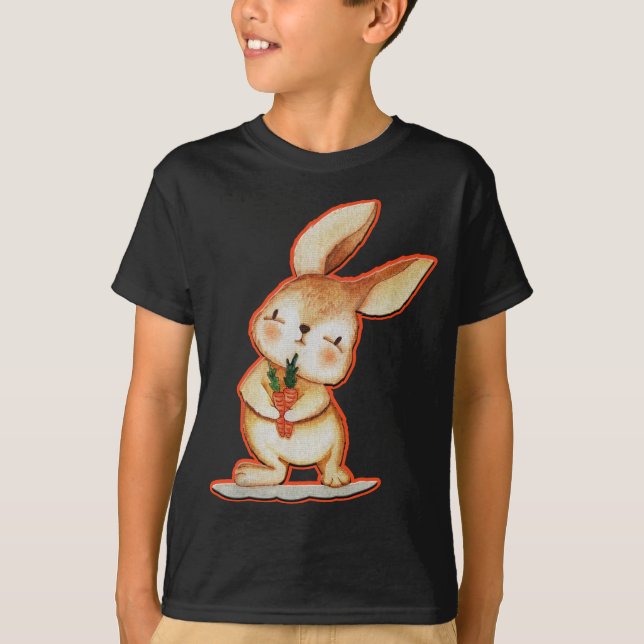 Cute Easter Bunny Black Boys T Shirt - Unisex Kids (Front)