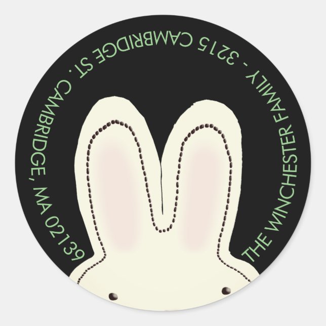 Cute Easter bunny black hole fun address Classic Round Sticker (Front)