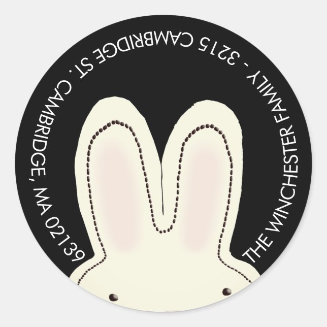 Cute Easter bunny black hole fun address Classic Round Sticker (Front)