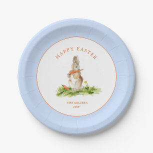 Cute Easter Bunny Blue & White Paper Plate