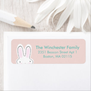 Cute Easter bunny blush pink teal fun address Return Address Label