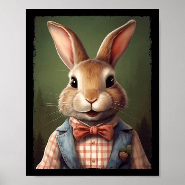 Cute Easter Bunny Bow Tie Rabbit Happy Easter Boys Poster (Front)