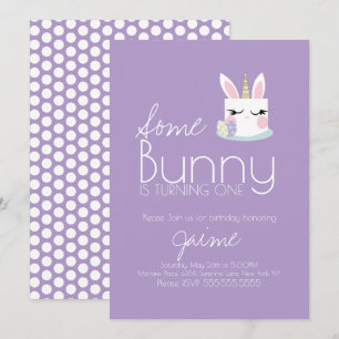 Cute Easter Bunny Cake Turning One Birthday Invitation
