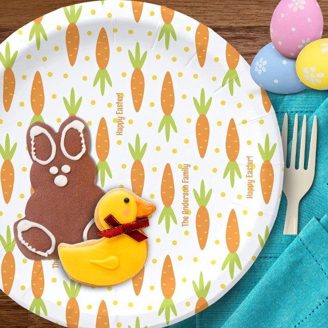 Cute Easter Bunny Carrot Pattern with Custom Text Paper Plate (Creator Uploaded)