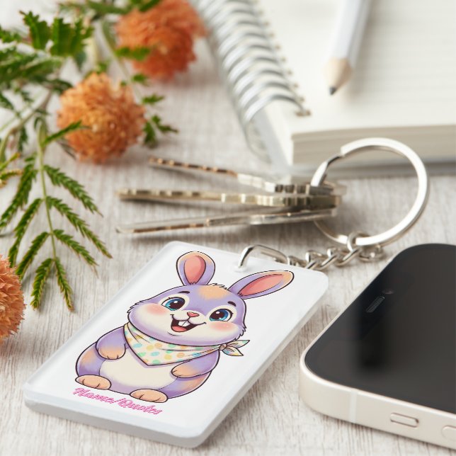 Cute Easter Bunny Cartoon Key Ring (Front Right)