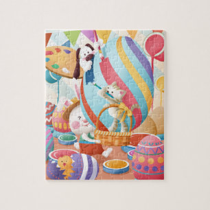 Cute Easter Bunny Cat Dog Painting Giant Egg Jigsaw Puzzle