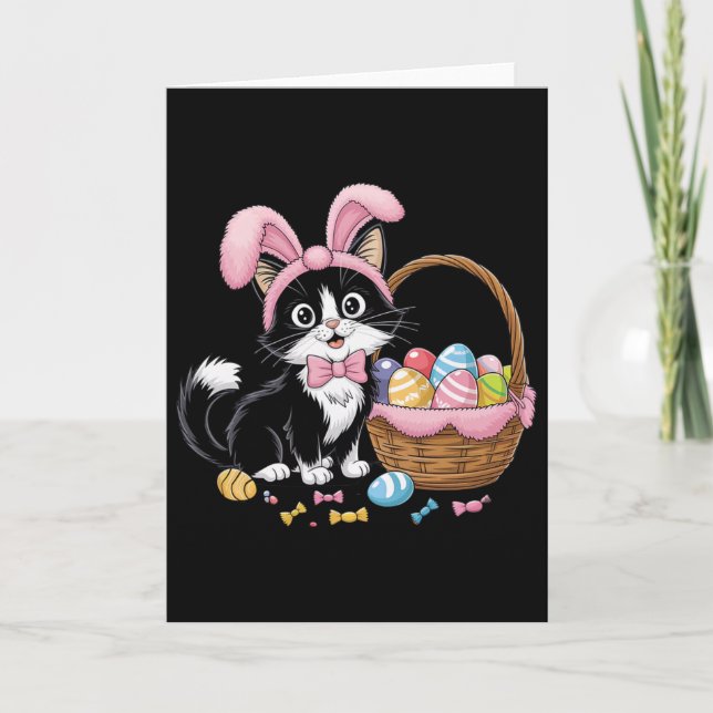 Cute Easter Bunny Cat With Bysket Funny Spring Kit Card (Front)