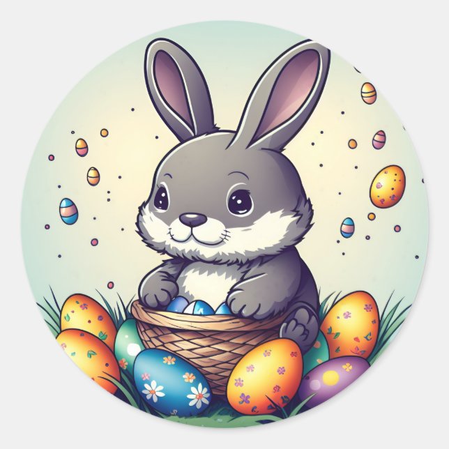 Cute Easter Bunny Classic Round Sticker (Front)