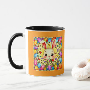 Cute Easter Bunny – Colorful Eggs Art caneca Mug