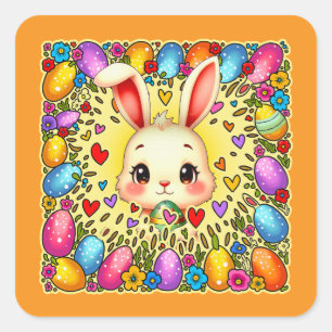 Cute Easter Bunny – Colorful Eggs Art Sticker