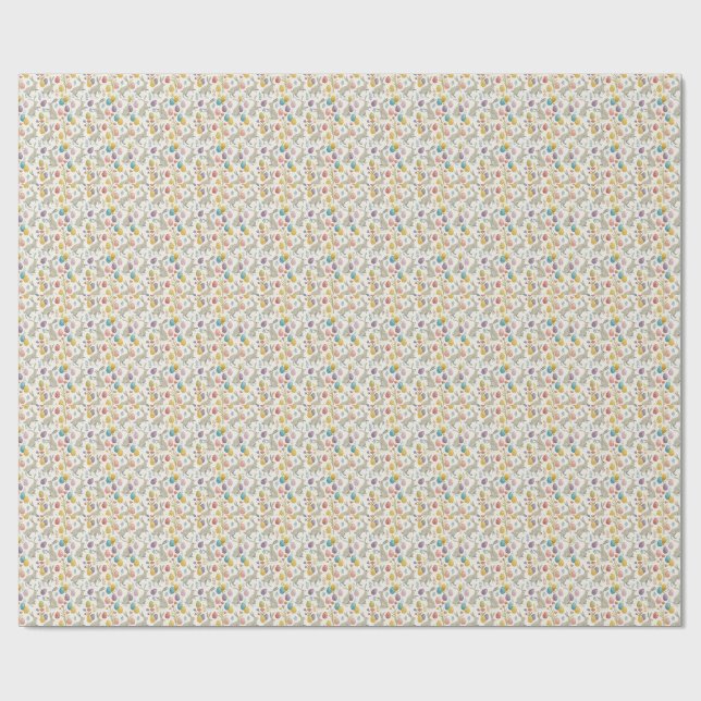 Cute Easter Bunny & Colourful Eggs Spring Pattern Wrapping Paper (Flat)