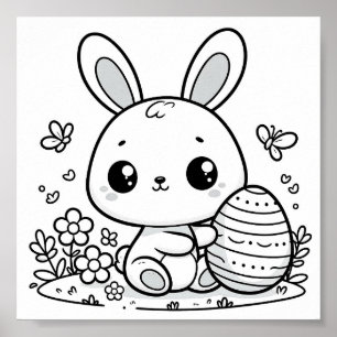 Cute Easter Bunny Colouring Pages Printable Poster
