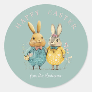 Cute Easter bunny couple Classic Round Sticker
