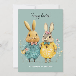 Cute Easter bunny couple Holiday Card