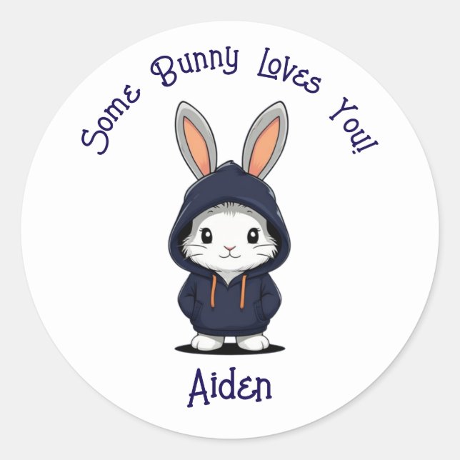 Cute Easter bunny custom kids Classic Round Sticker (Front)