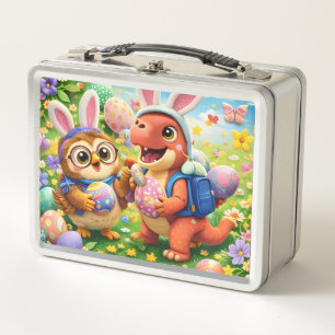 Cute Easter bunny dinosaur and owl pastel metal lu Lunch Box