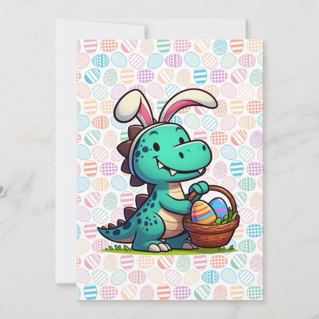 Cute, Easter bunny dinosaur Holiday Card (Front)