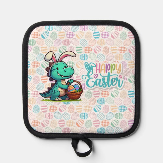Cute, Easter bunny dinosaur Pot Holder (Front)