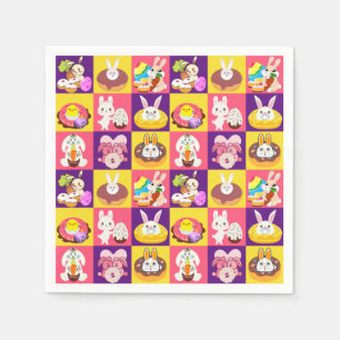 Cute Easter Bunny & Doughnuts Pattern Spring Print Napkin
