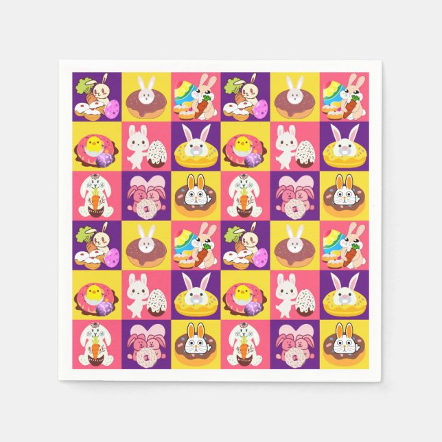 Cute Easter Bunny & Doughnuts Pattern Spring Print Napkin (Front)