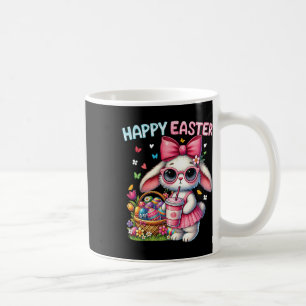 Cute Easter Bunny Drinking Ice Coffee Easter Bow W Mug