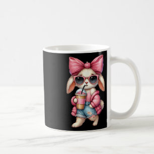 Cute Easter Bunny Drinking Ice Coffee Easter Bow W Mug