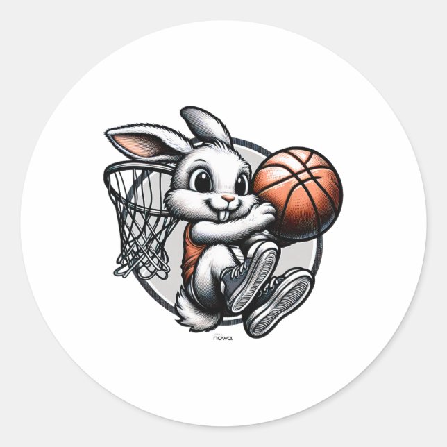 Cute Easter Bunny Dunk Squad Basketball  Classic Round Sticker (Front)