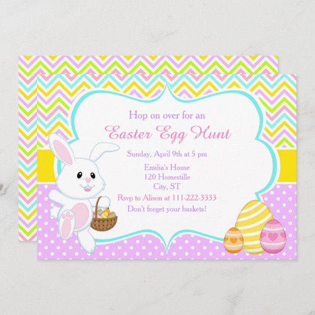 Cute Easter Bunny Easter Egg Hunt Invitation (Front/Back)