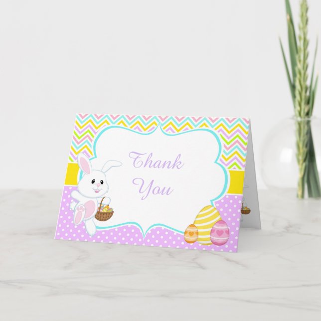 Cute Easter Bunny Easter Egg Hunt Thank You Card (Front)