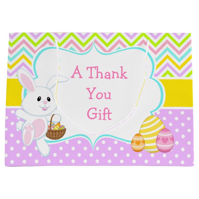 Cute Easter Bunny Easter Egg Hunt Thank You Large Gift Bag (Front)