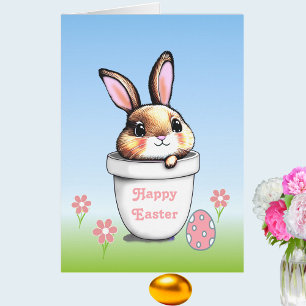 Cute Easter Bunny & Easter Egg on Light Blue