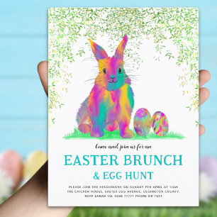 Cute Easter Bunny Egg Hunt Brunch Pink Invitation Postcard