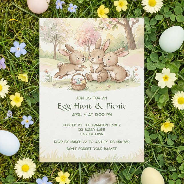 Cute Easter Bunny Egg Hunt & Picnic Party Invitation (Creator Uploaded)