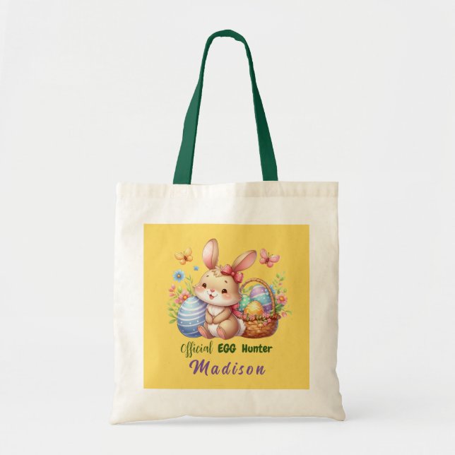 Cute Easter bunny egg hunter personalised Tote Bag (Front)