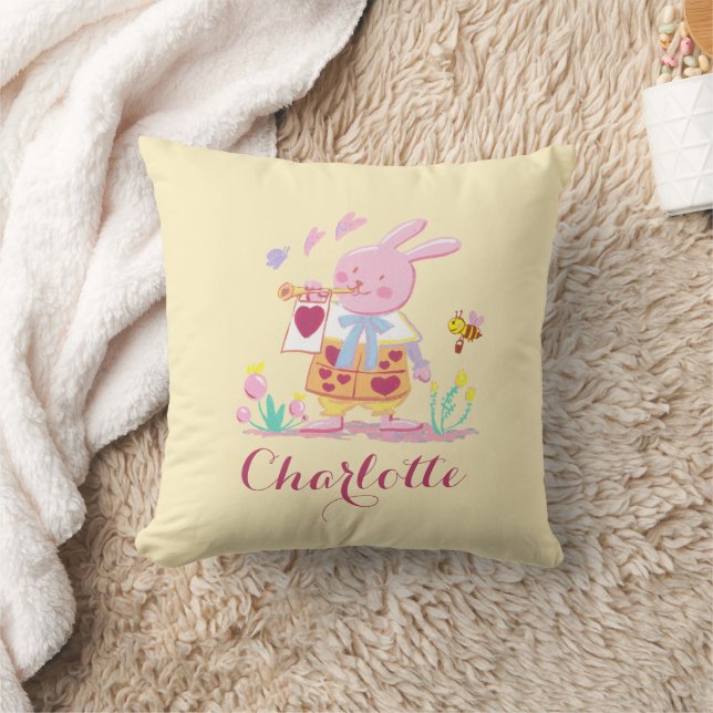 Cute Easter Bunny Egg Pattern Yellow  Cushion (Blanket)