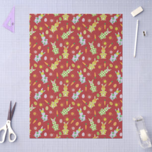 Cute Easter Bunny Eggs & Carrots Pattern on Red Tissue Paper