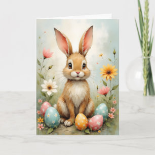 Cute Easter Bunny Eggs Flowers Easter Card