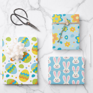 Cute Easter Bunny Eggs Flowers  Wrapping Paper Sheet