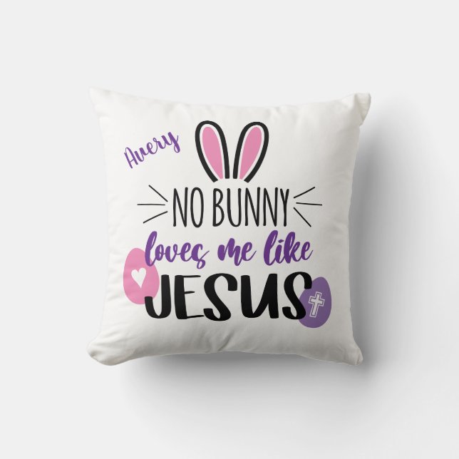 Cute Easter Bunny Eggs Jesus Loves Me Personalised Cushion (Front)