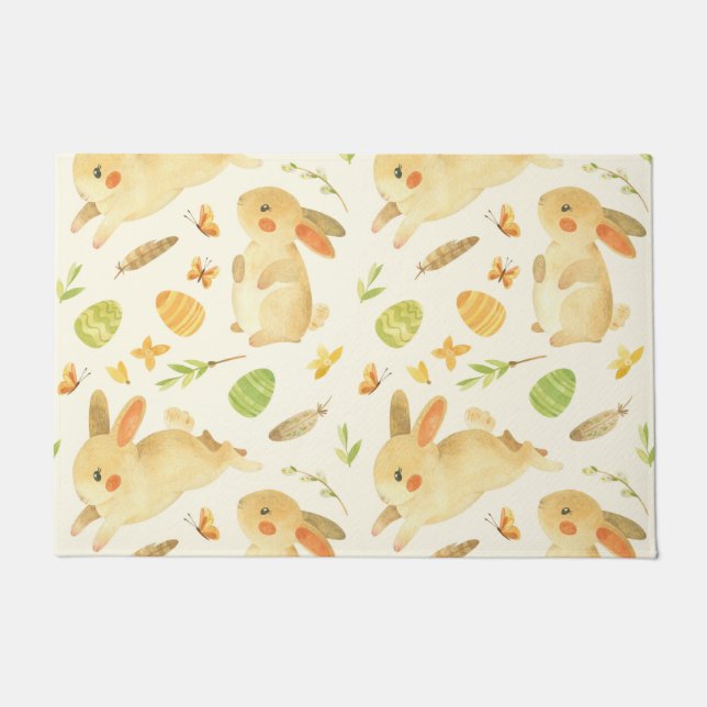 Cute Easter Bunny Eggs Pattern Gift, Happy Easter Doormat (Front)