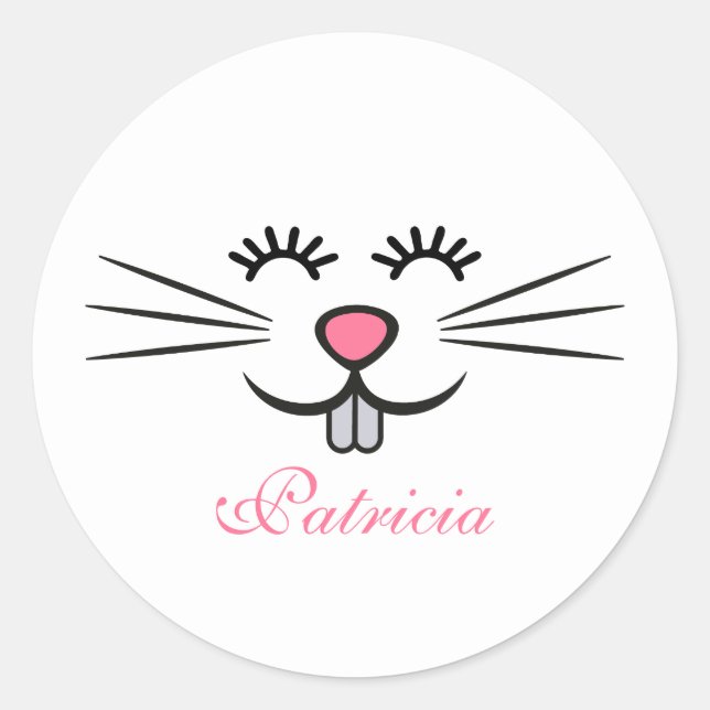 cute Easter bunny face add name Classic Round Sticker (Front)