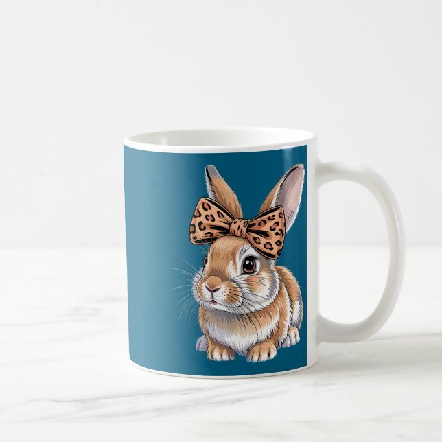 Cute easter bunny face bow leopard rabbit women coffee mug (Right)