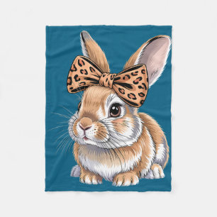 Cute easter bunny face bow leopard rabbit women fleece blanket