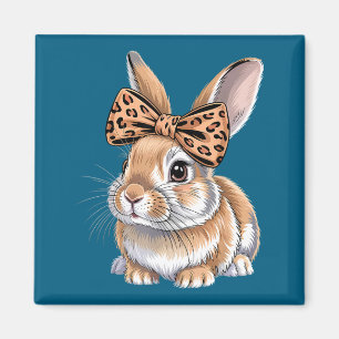 Cute easter bunny face bow leopard rabbit women magnet