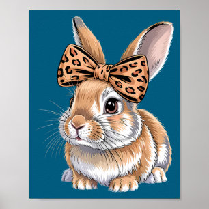 Cute easter bunny face bow leopard rabbit women poster