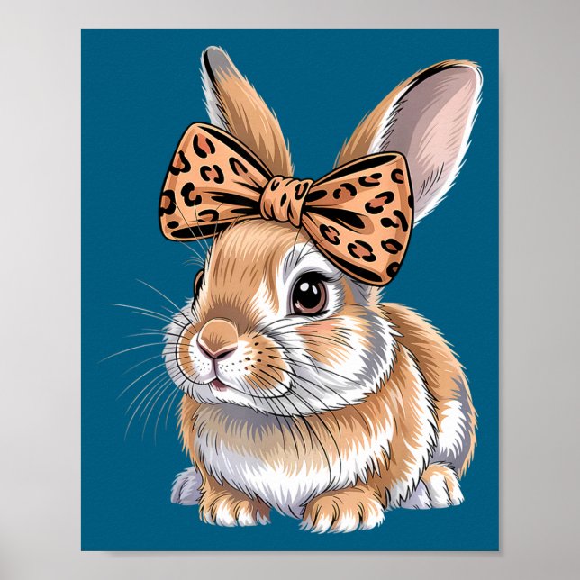 Cute easter bunny face bow leopard rabbit women poster (Front)