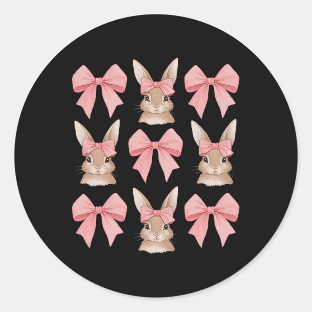 Cute Easter Bunny Face Coquette Bow Easter Day Gir Classic Round Sticker (Front)
