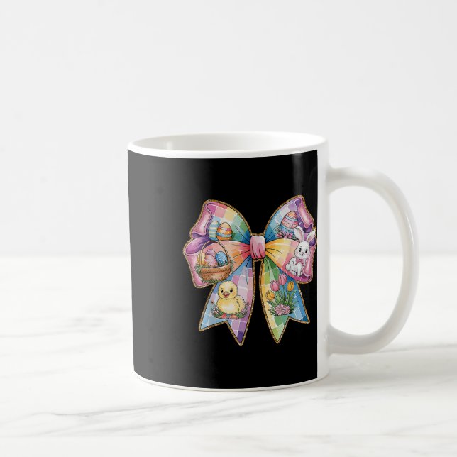 Cute Easter Bunny Face Coquette Bow Easter Day Gir Coffee Mug (Right)