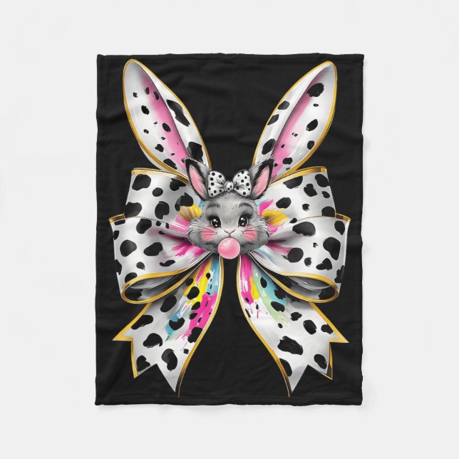 Cute Easter Bunny Face Coquette Bow Easter Day Gir Fleece Blanket (Front)